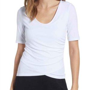 Leith White Ruched Side Tee Faux Wrap Top
